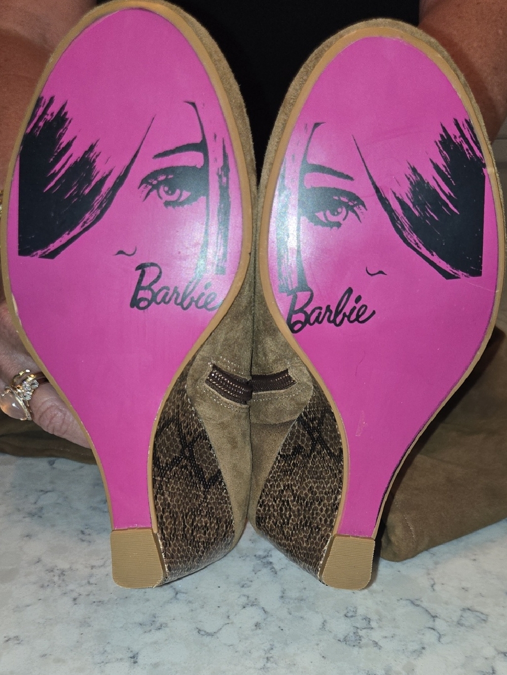 RARE Y2K Barbie x Town Shoes 50th Anniversary Suede Snakeskin Wedge Boots 6.5 - Picture 1 of 11
